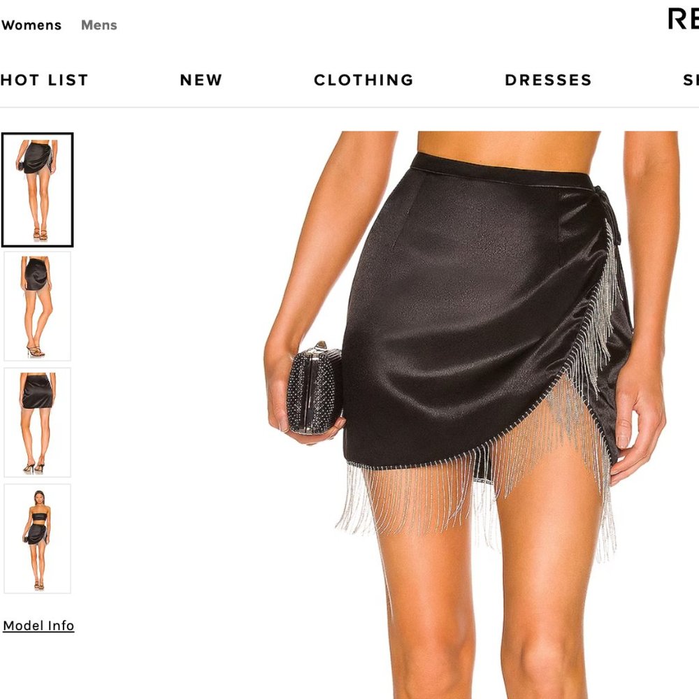 superdown Black Satin Mini Skirt with Silver Fringe